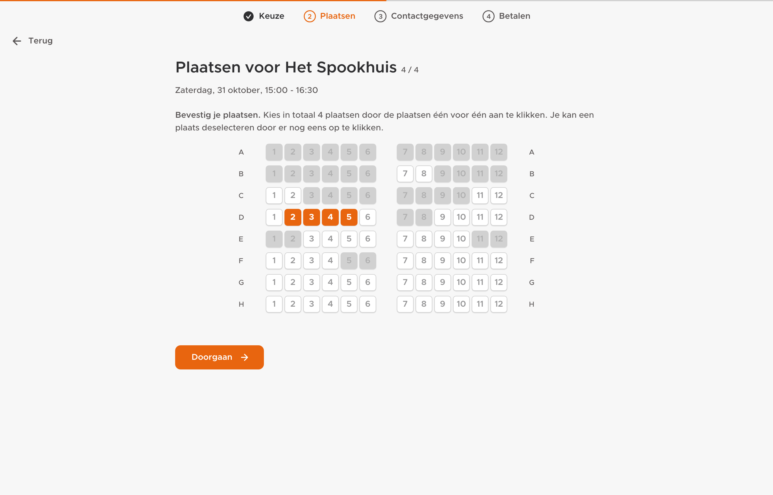 In één stap alle plaatsen in de zaal kiezen