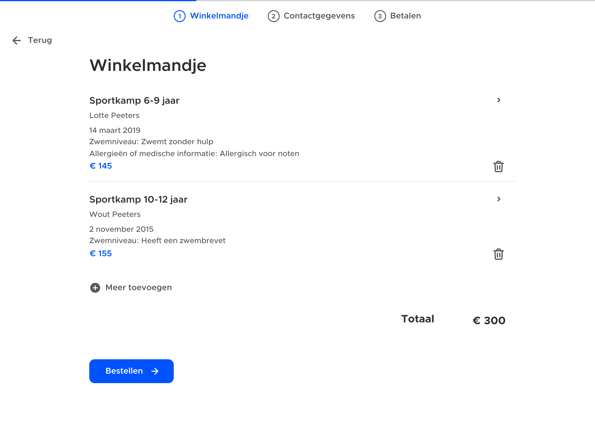 Twee inschrijvingen in één winkelmandje.