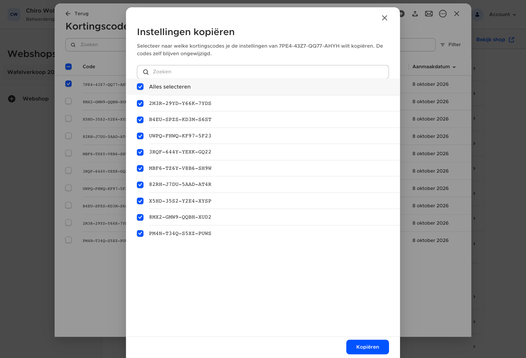 De instellingen van een kortingscode kopiëren naar alle andere kortingscodes